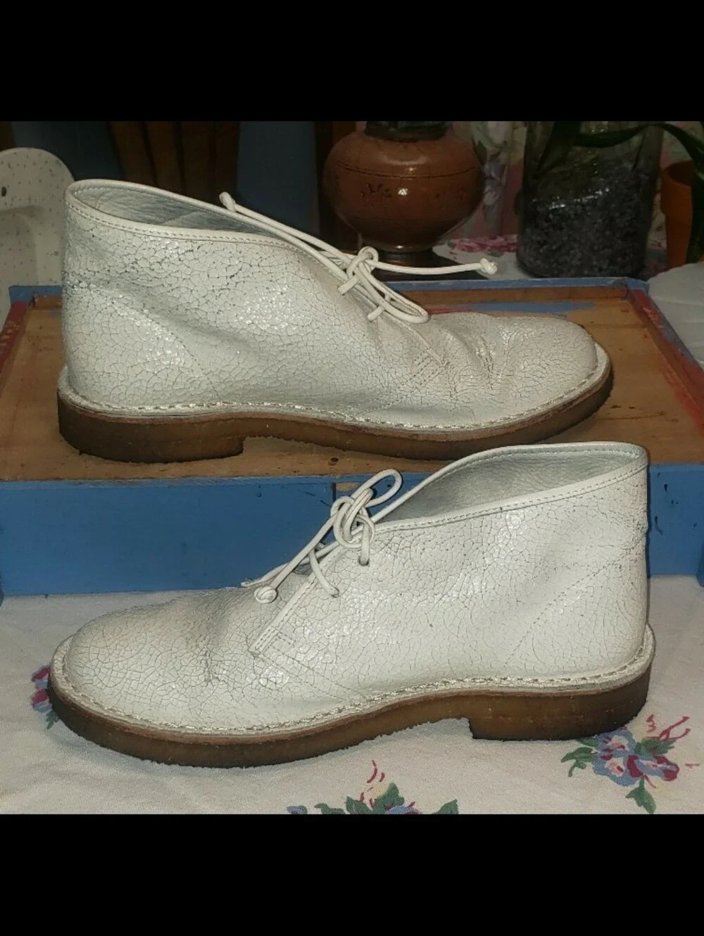 Tory Burch Bergen Cracked Leather Desert Ankle Boots Chukka Lace Shoes